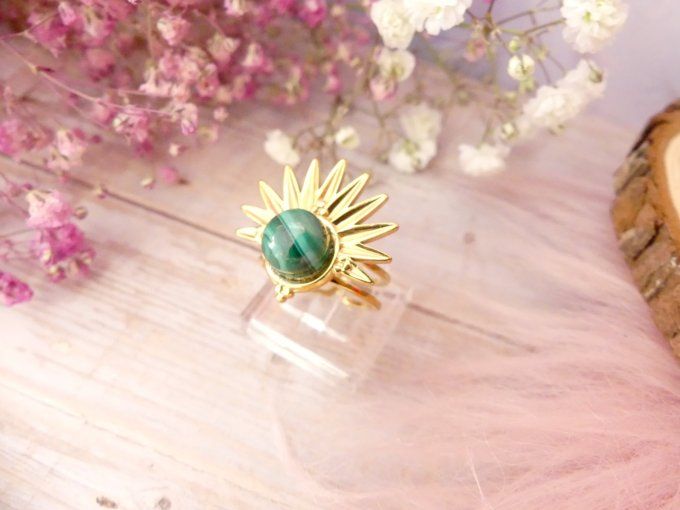 Bague SOLAIRE acier doré 18k et pierre 