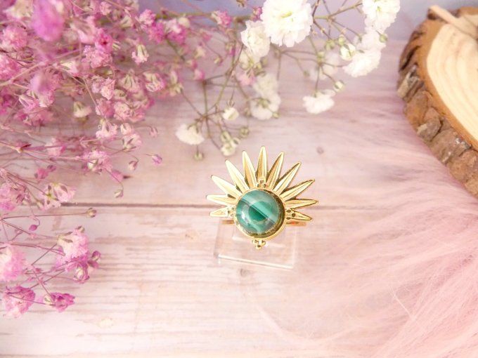 Bague SOLAIRE acier doré 18k et pierre 