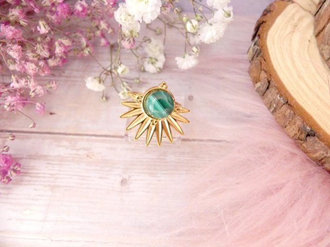 Bague SOLAIRE acier doré 18k et pierre 