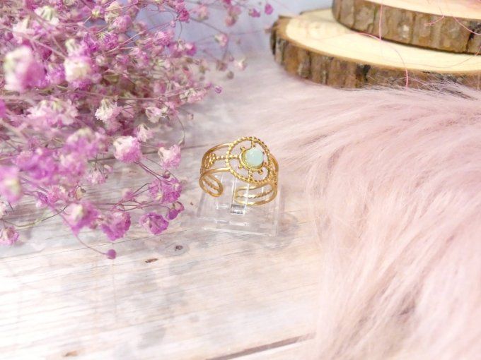 Bague SPIRIT acier doré et amazonite