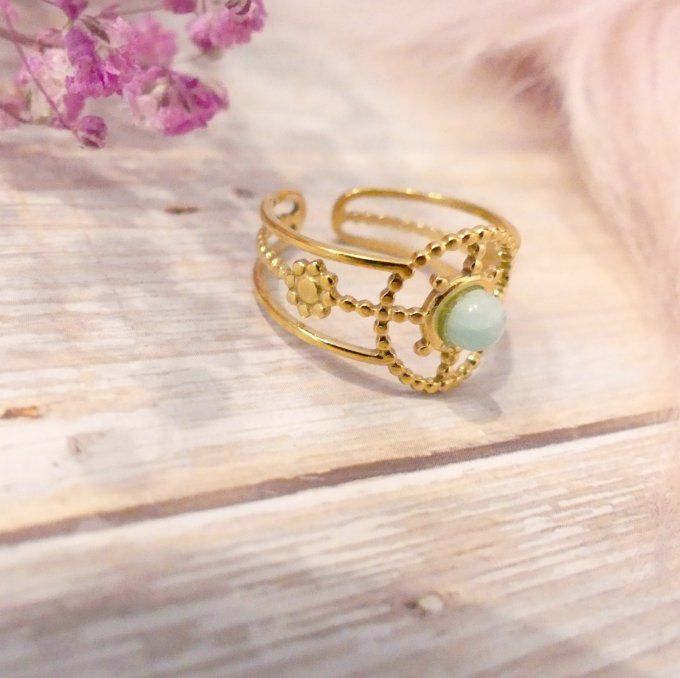 Bague SPIRIT acier doré et amazonite