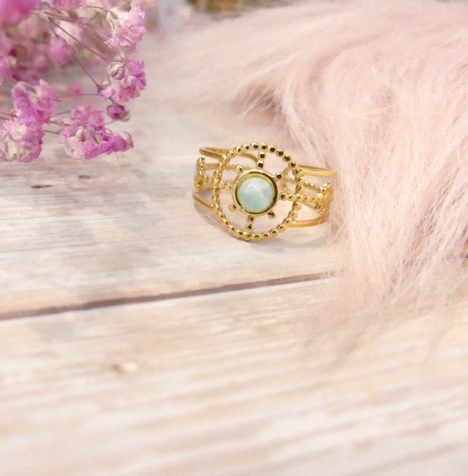 Bague SPIRIT acier doré et amazonite
