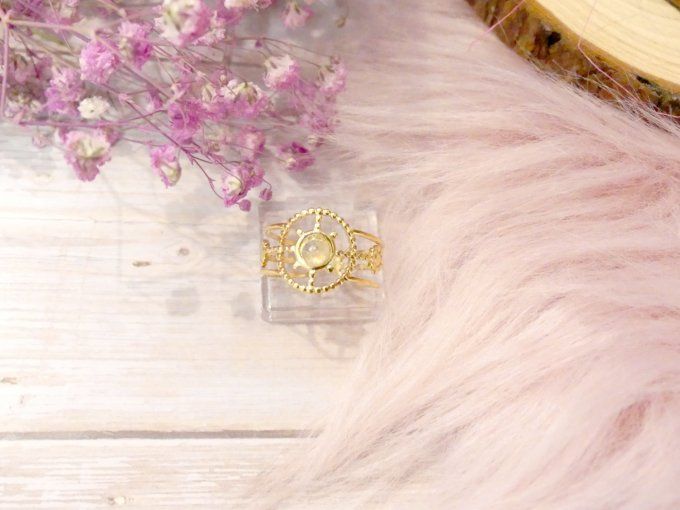 Bague SPIRIT acier doré et pierre de lune