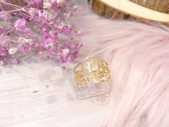 Bague SPIRIT acier doré et pierre de lune
