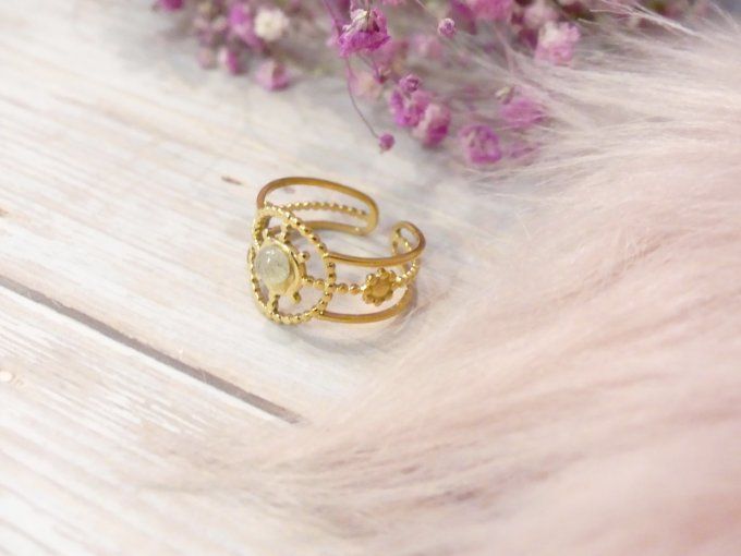 Bague SPIRIT acier doré et pierre de lune