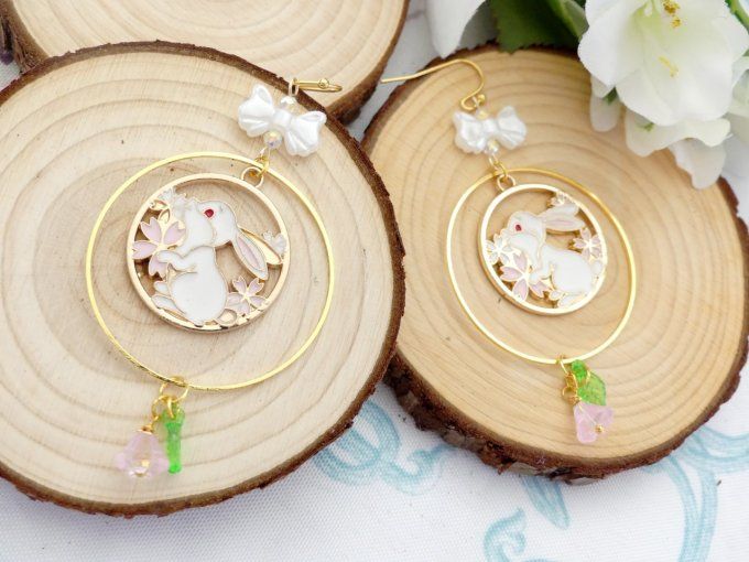 Boucles d'oreilles créoles kawaii lapin 