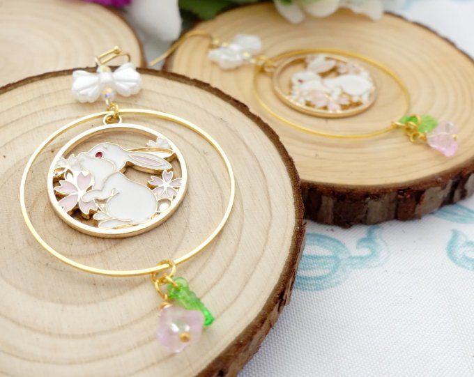 Boucles d'oreilles créoles kawaii lapin 