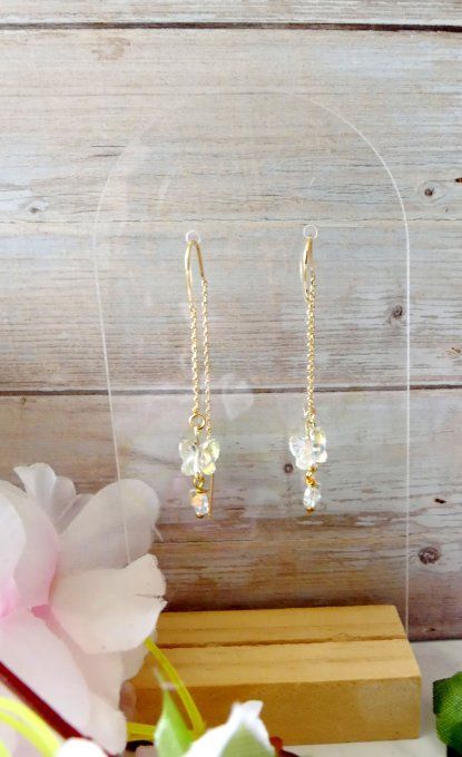 Boucles d'oreilles 18k et papillons en cristal