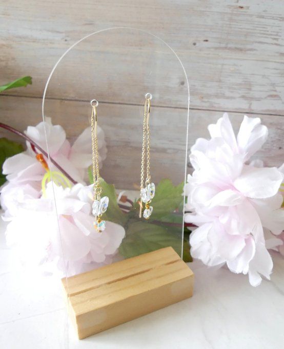 Boucles d'oreilles 18k et papillons en cristal