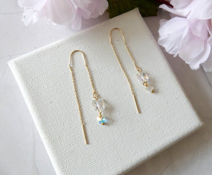 Boucles d'oreilles 18k et papillons en cristal