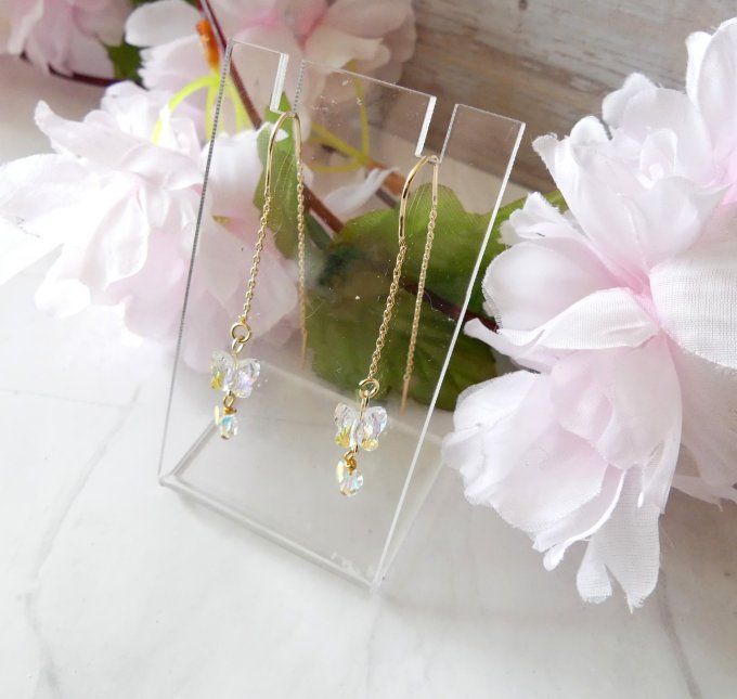 Boucles d'oreilles 18k et papillons en cristal