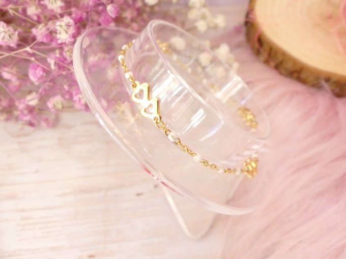 Bracelet fin en acier doré 18k et chaîne émail blanc