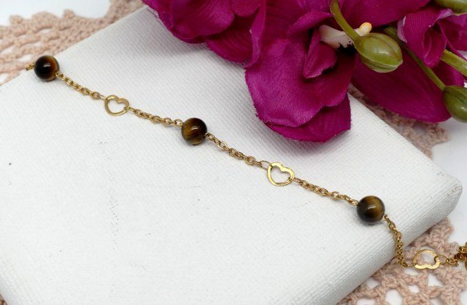 Bracelet acier inoxydable doré et oeil de tigre