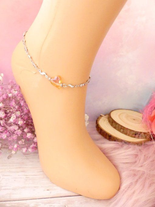 Bracelet de cheville acier argent et crista
