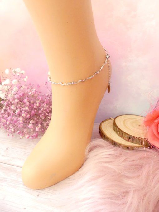 Bracelet de cheville acier argent et crista