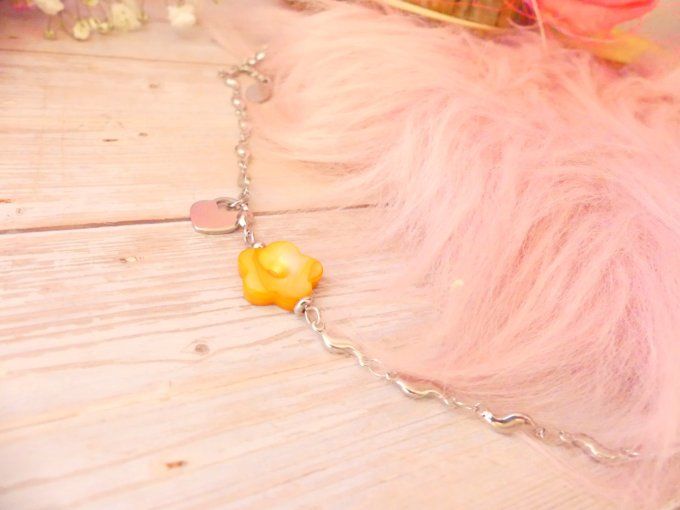 Bracelet de cheville en acier argent et nacre