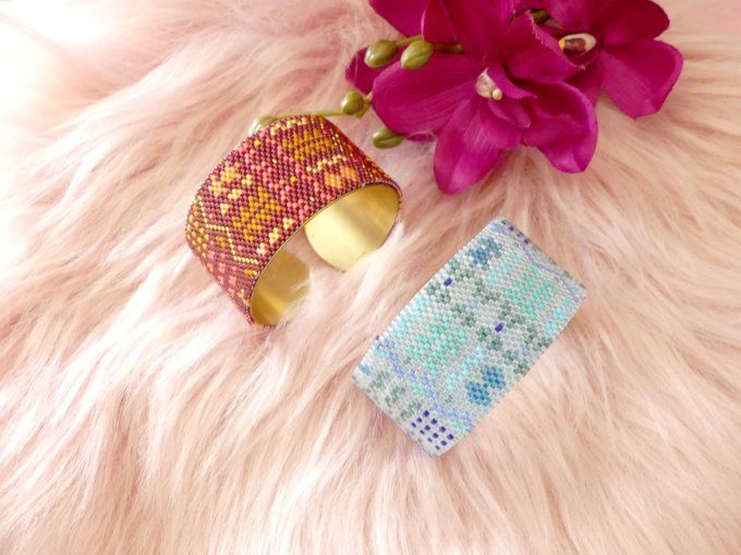 Bracelet jonc ethnique tissé perles été indien