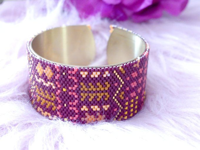 Bracelet jonc ethnique tissé perles été indien