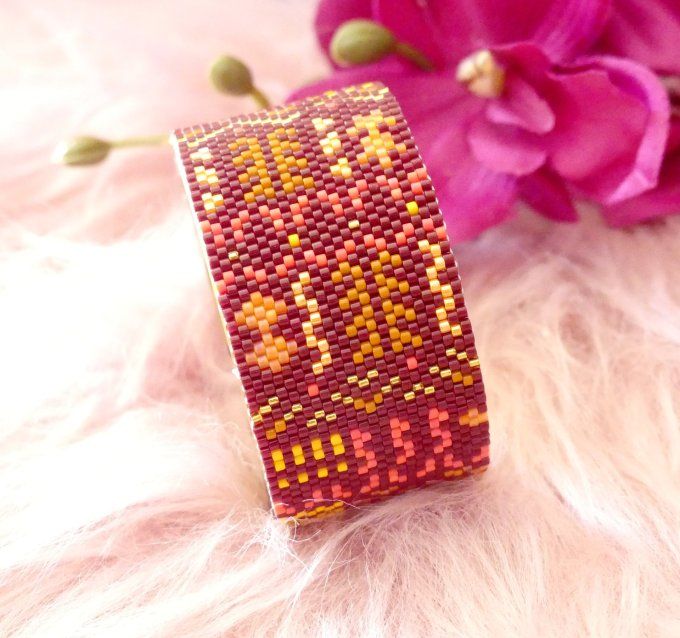 Bracelet jonc ethnique tissé perles été indien
