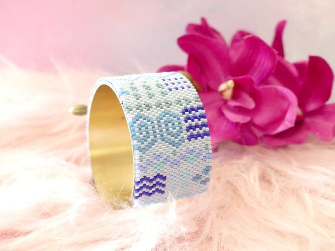Bracelet jonc ethnique tissé perles Outremer