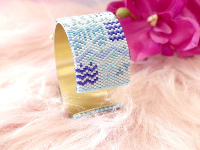 Bracelet jonc ethnique tissé perles Outremer