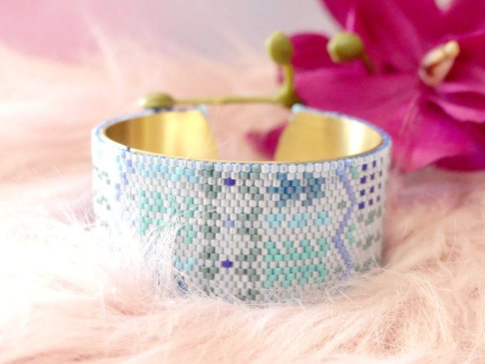Bracelet jonc ethnique tissé perles Outremer