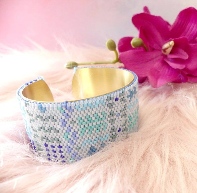 Bracelet jonc ethnique tissé perles Outremer