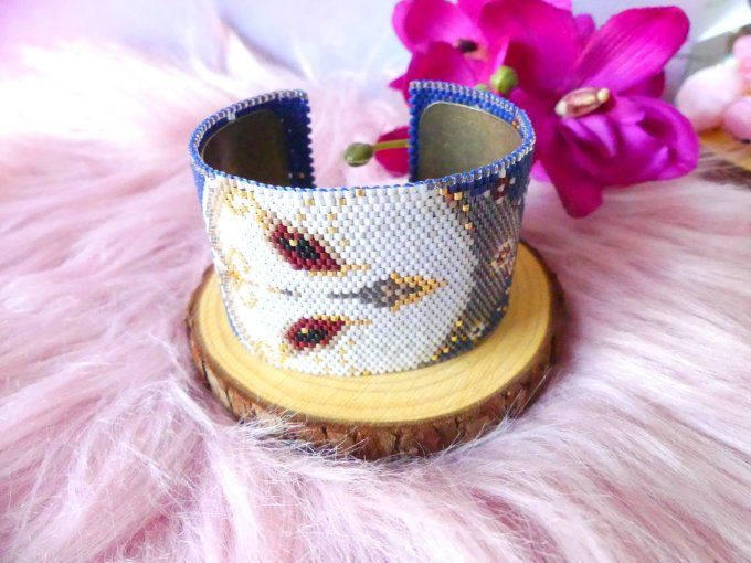 Bracelet jonc tissé perles miyuki Hibou blanc