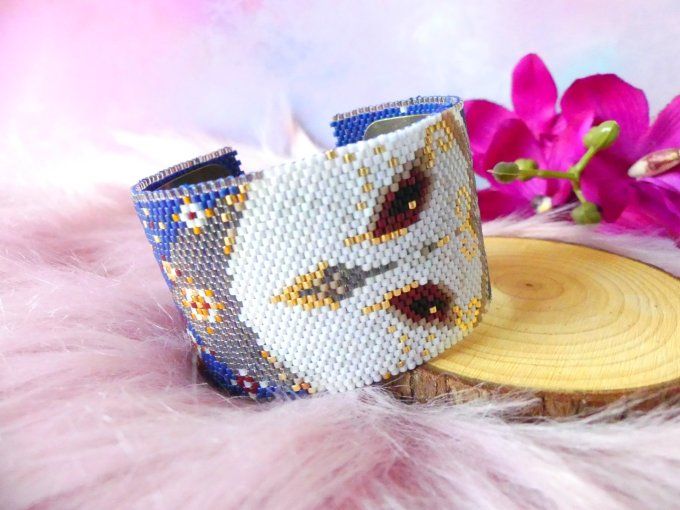 Bracelet jonc tissé perles miyuki Hibou blanc