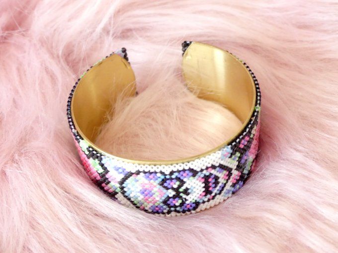 Bracelet jonc tissé perles Calavera
