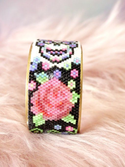 Bracelet jonc tissé perles Calavera