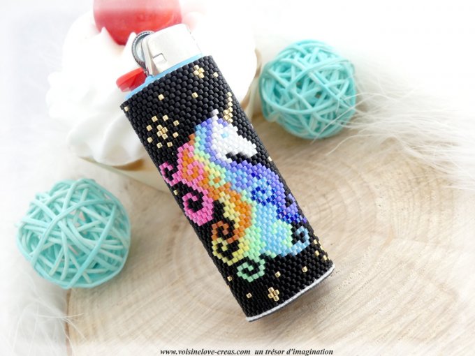 Housse de briquet tissé perles licorne