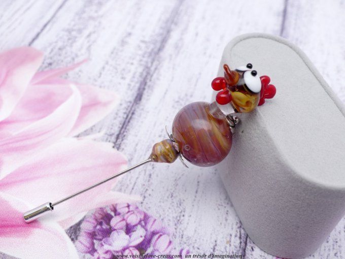 Broche fibule Cocotte en perle de verre de murano artisanale entièrement réalisé par mes soins dans 