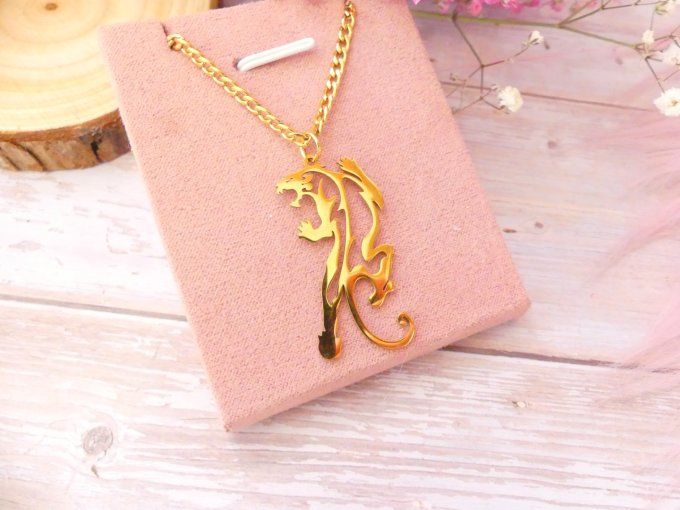 Collier Panthère en acier doré 18k mixte