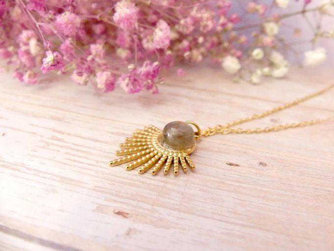 Collier SOLAIRE en acier doré 18k et Labradorite
