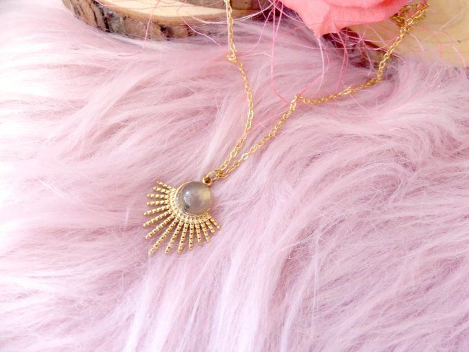 Collier SOLAIRE en acier doré 18k et Labradorite