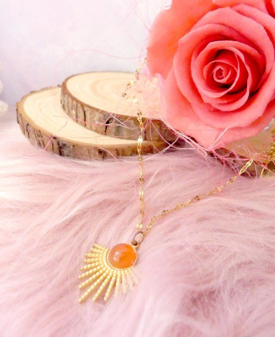 Collier SOLAIRE en acier doré 18k et Tourmaline