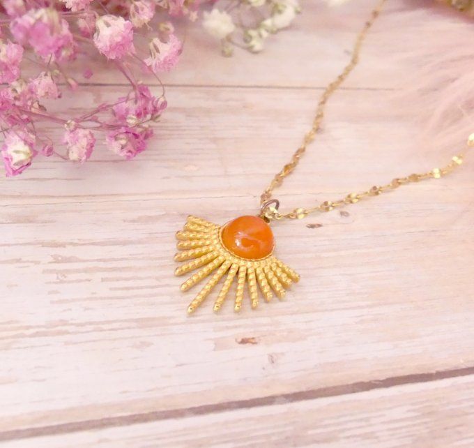 Collier SOLAIRE en acier doré 18k et Tourmaline