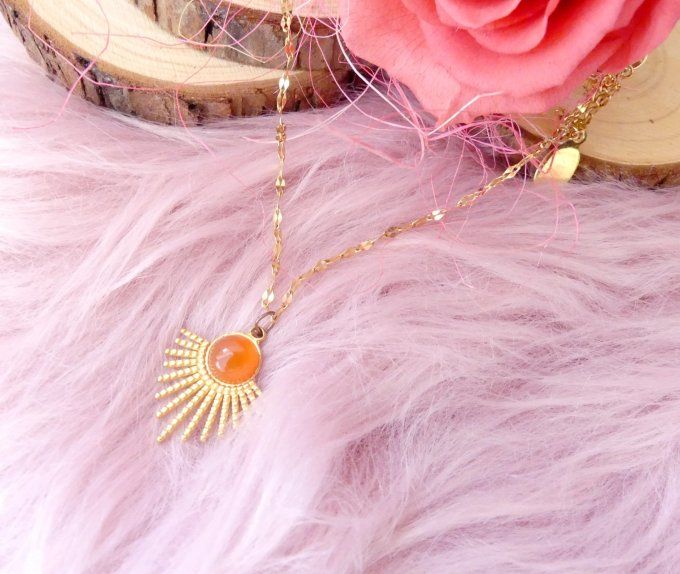 Collier SOLAIRE en acier doré 18k et Tourmaline
