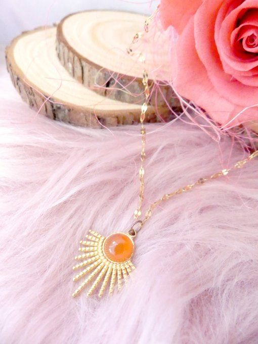 Collier SOLAIRE en acier doré 18k et Tourmaline