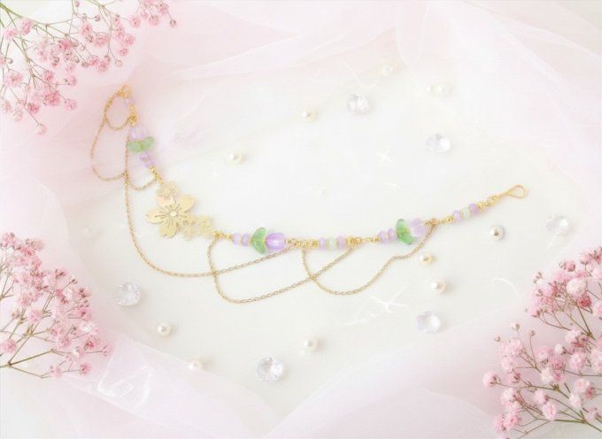 Collier lolita en métal fantaisie doré et perles de verre thèque