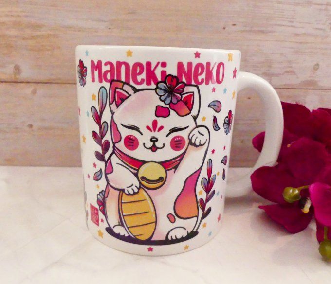 Mug blanc en porcelaine Manéki Néko 