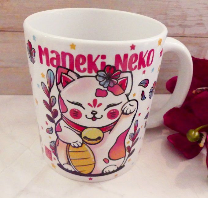 Mug blanc en porcelaine Manéki Néko 