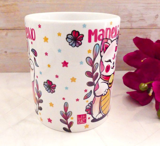 Mug blanc en porcelaine Manéki Néko 